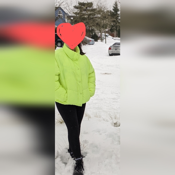 Neon fluorescent yellow green oversized puffer jacket EUC Women's XL 90's y2k - Picture 7 of 7